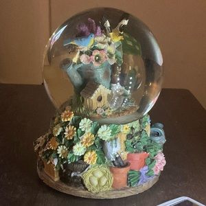 Antique Backyard Bird Scene Snow Globe - Windup Music box